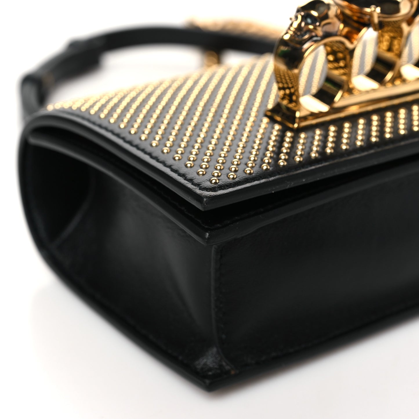 Calfskin Studded Mini Jeweled Knuckle Satchel Black