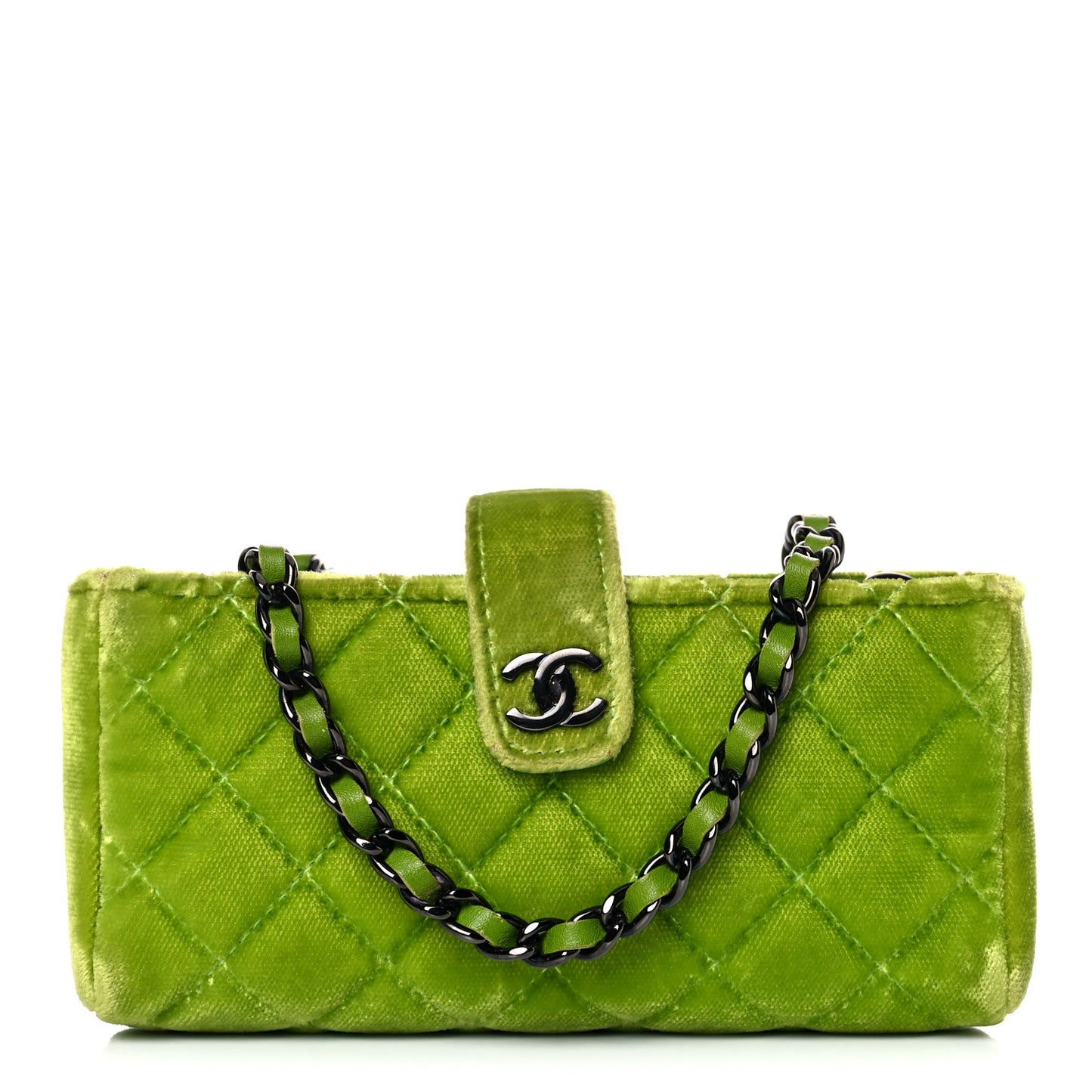 Velvet Quilted Mini Phone Holder Crossbody Bag Green