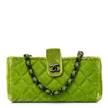 Chanel Velvet Quilted Mini Phone Holder Crossbody Bag Green 1 of 17