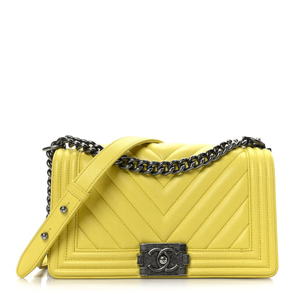 Chanel Calfskin Chevron Quilted Medium Boy Flap Yellow 1 of 9