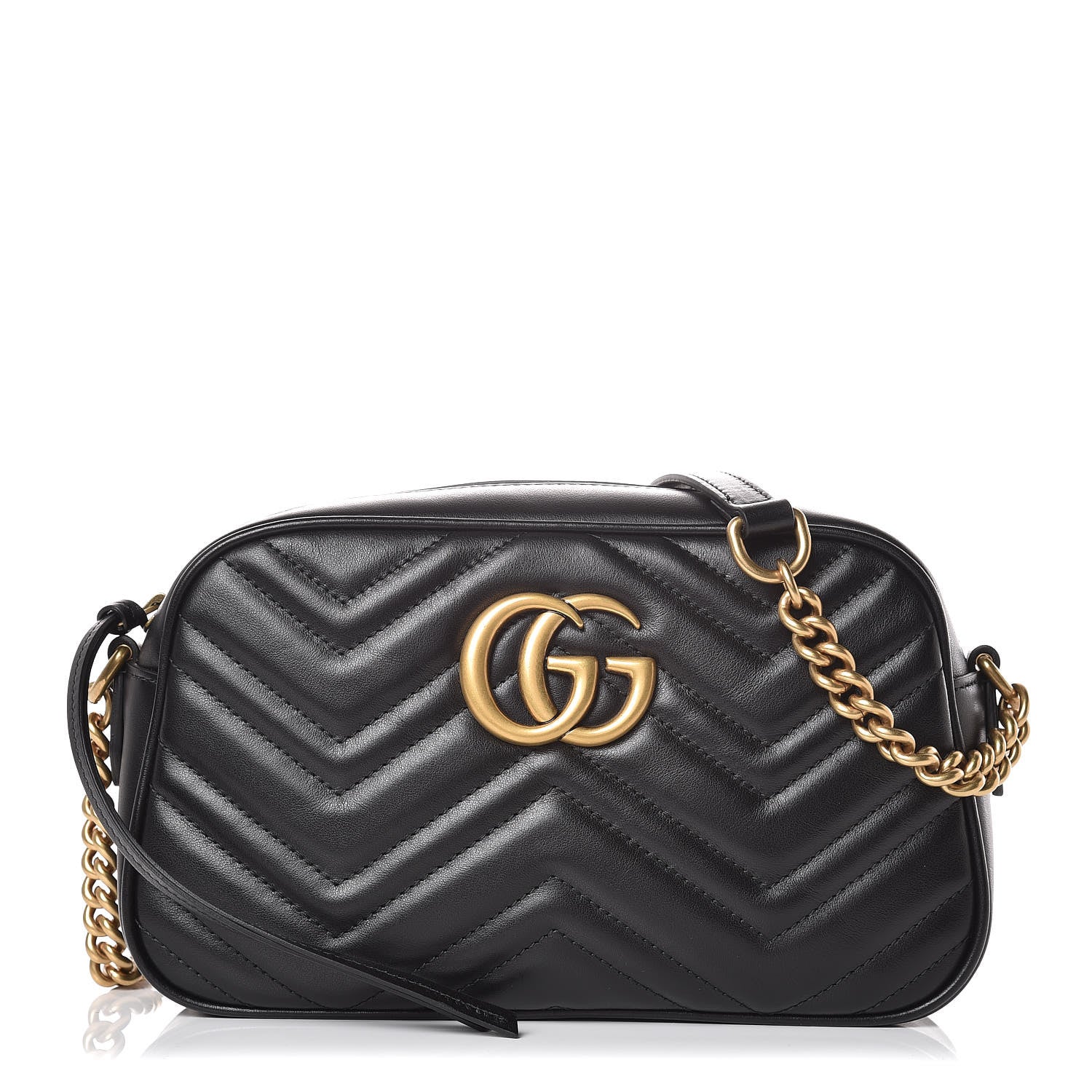 Gucci Calfskin Matelasse Small GG Marmont Chain Shoulder Bag Black 1 of 7