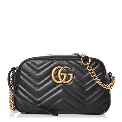 Gucci Calfskin Matelasse Small GG Marmont Chain Shoulder Bag Black 1 of 7