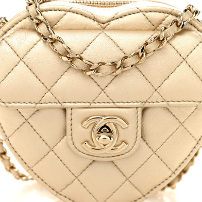 Chanel Metallic Lambskin Quilted CC In Love Heart Clutch With Chain Gold 8 of 11