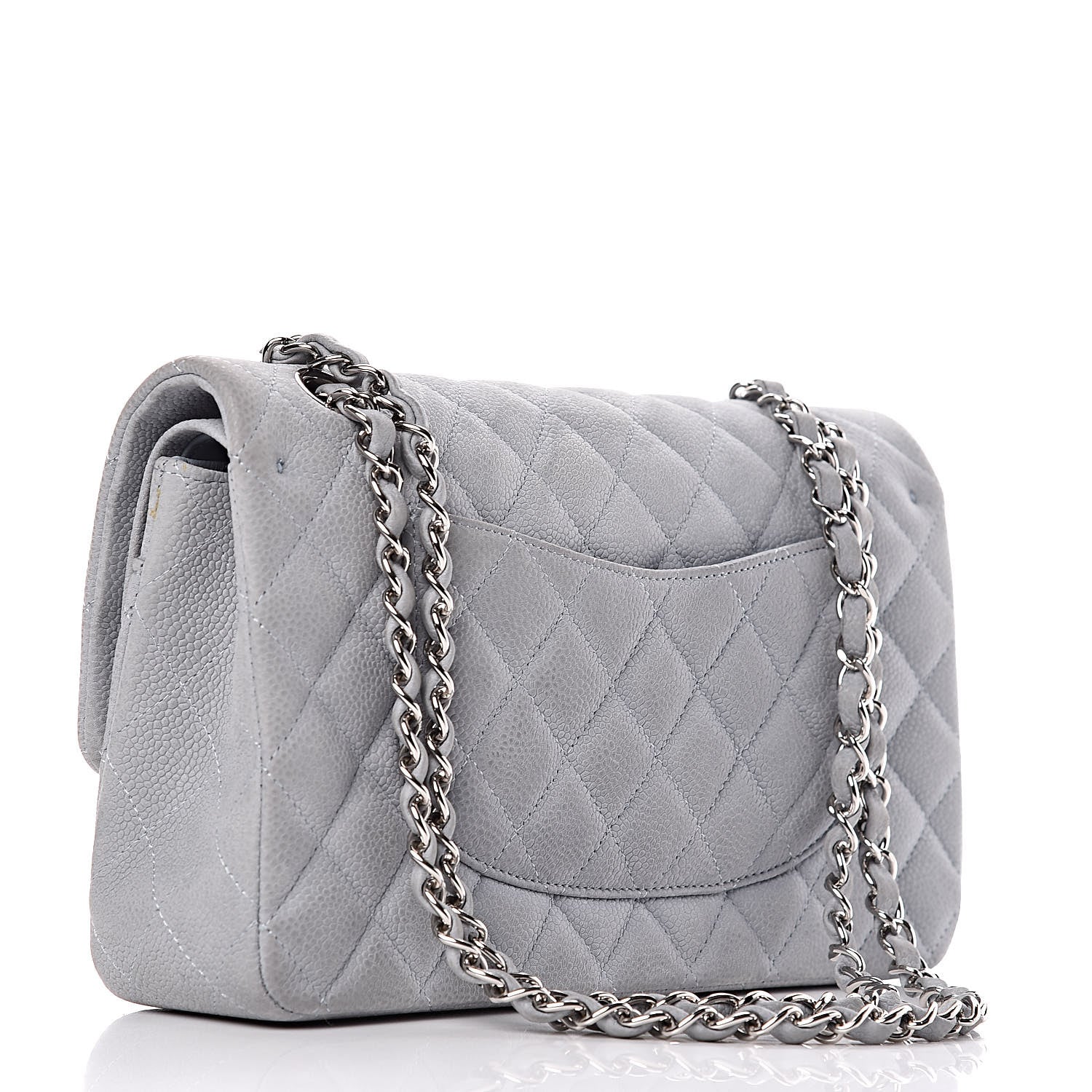 Chanel Iridescent Caviar Quilted Medium Double Flap Light Grey 3 of 14