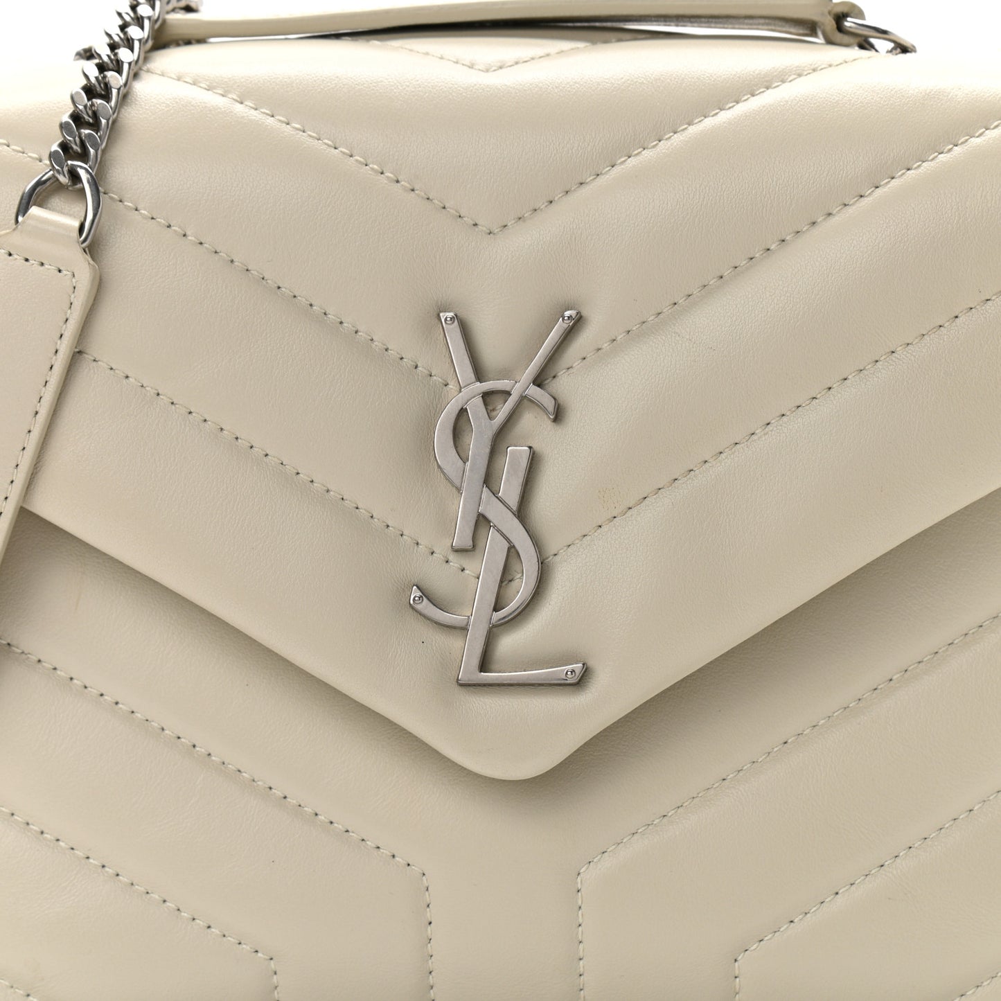 Calfskin Y Quilted Monogram Small Loulou Chain Satchel Ivory