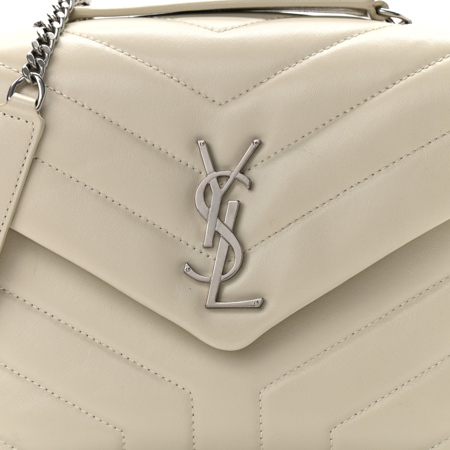Saint Laurent Calfskin Y Quilted Monogram Small Loulou Chain Satchel Ivory 8 of 10