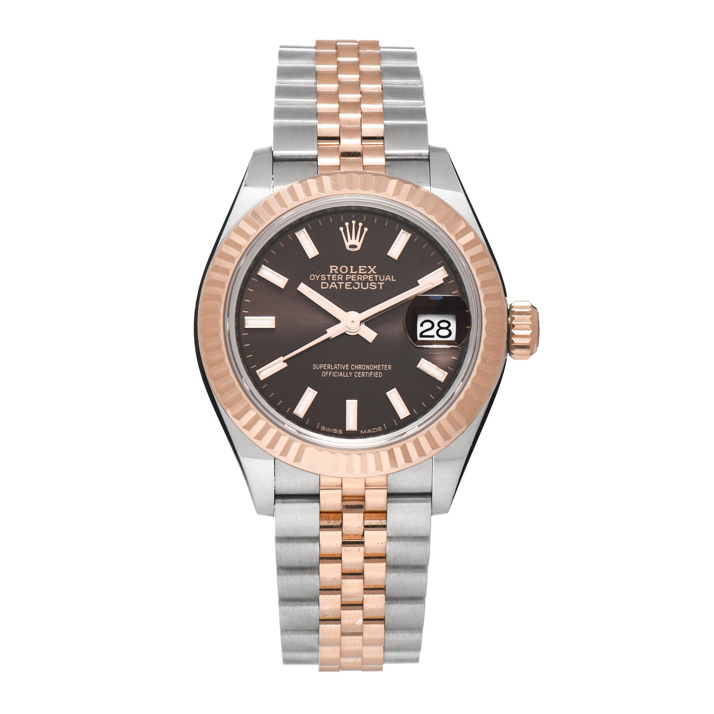 Stainless Steel 18K Everose Gold 28mm Oyster Perpetual Datejust Watch Chocolate 279171