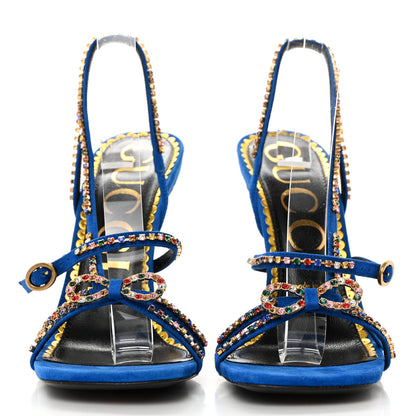 Gucci Kid Scamosciato Crystal Embellished Carmen High Heel Sandals 39 Bright Blue 2 of 10