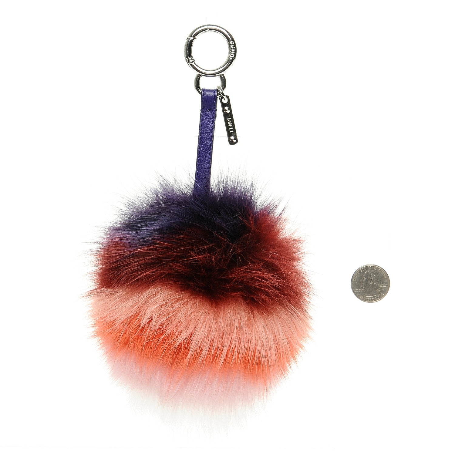 Fendi Fox Fur Shiny Nappa Rainbow Pom Pom Bag Charm Viola Multicolor Purple 2 of 3