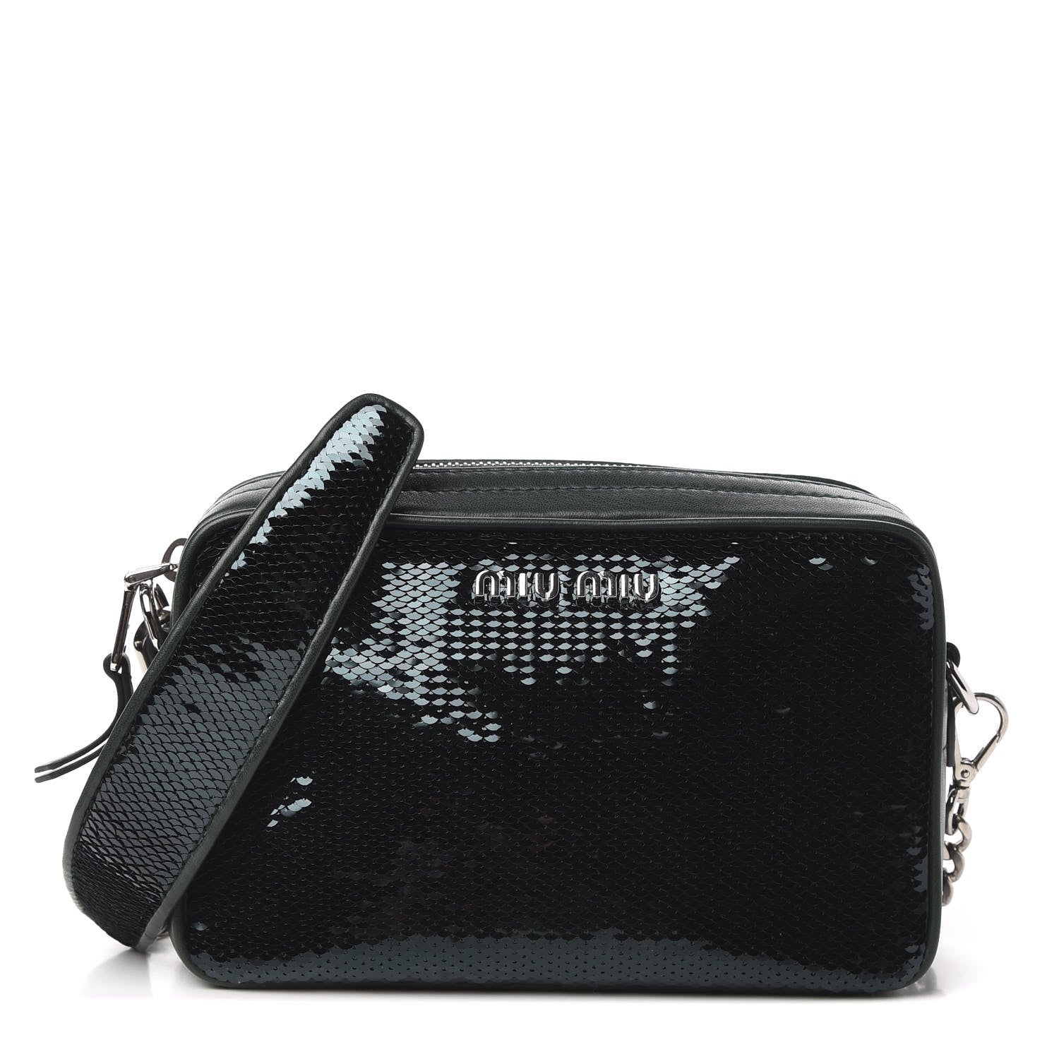 Miu Miu Paillettes Sequin Chain Camera Bag Smeraldo 1 of 9