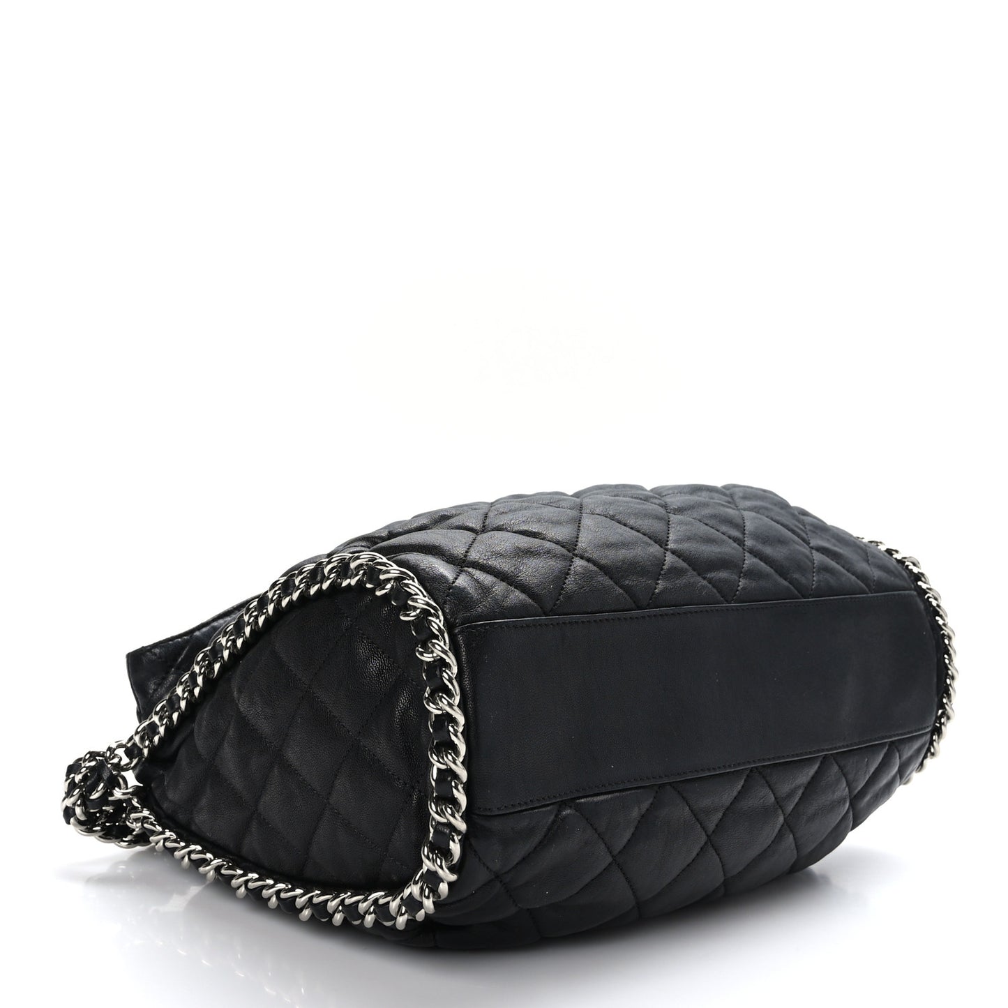 Washed Lambskin Chain Around Hobo Black