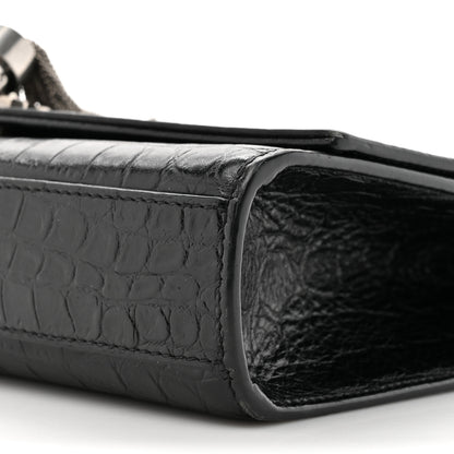 Saint Laurent Calfskin Crocodile Embossed Medium Classic Monogram Kate Tassel Satchel Black 9 of 17
