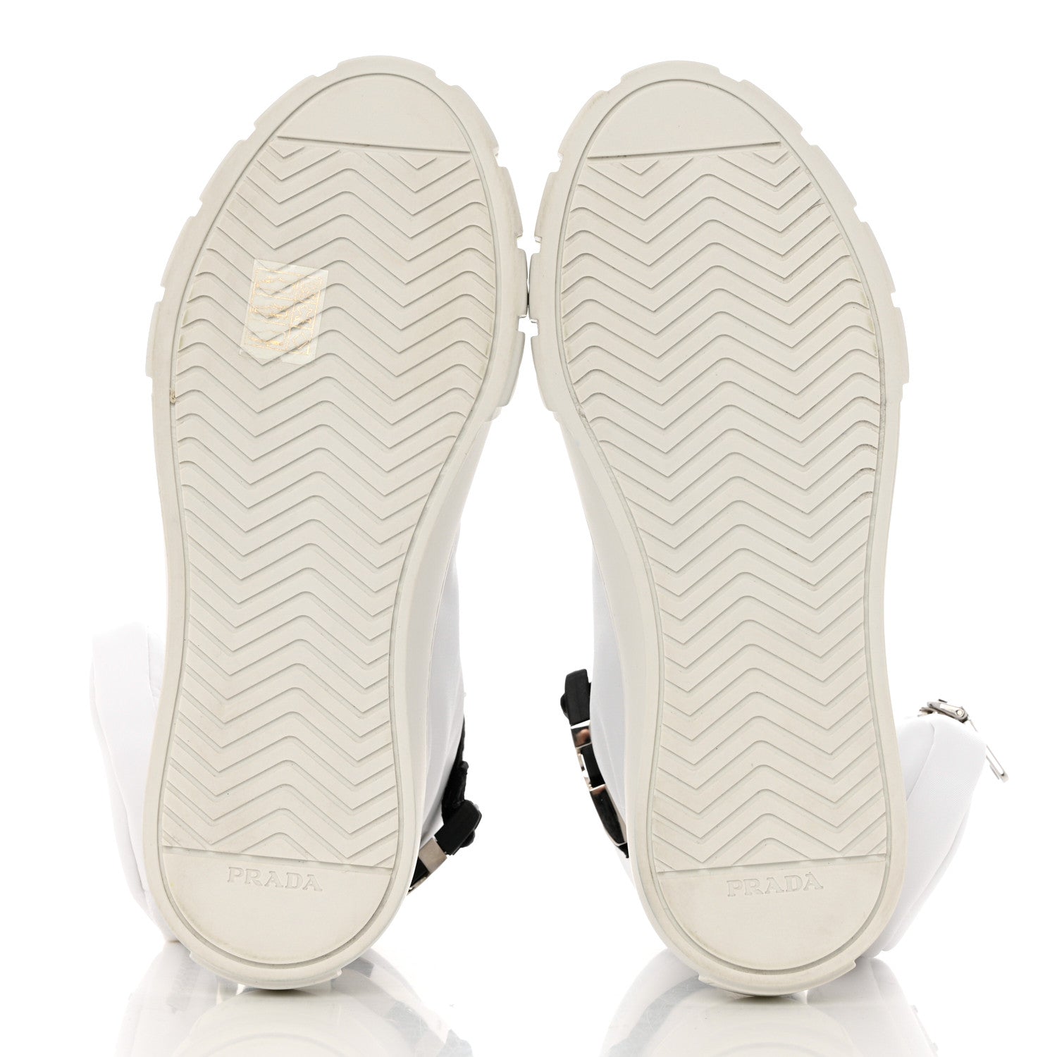 Prada Re-Nylon Gabardine Metal Triangle Logo Wheel Pouch Pocket High Top Sneakers 35.5 White 5 of 9