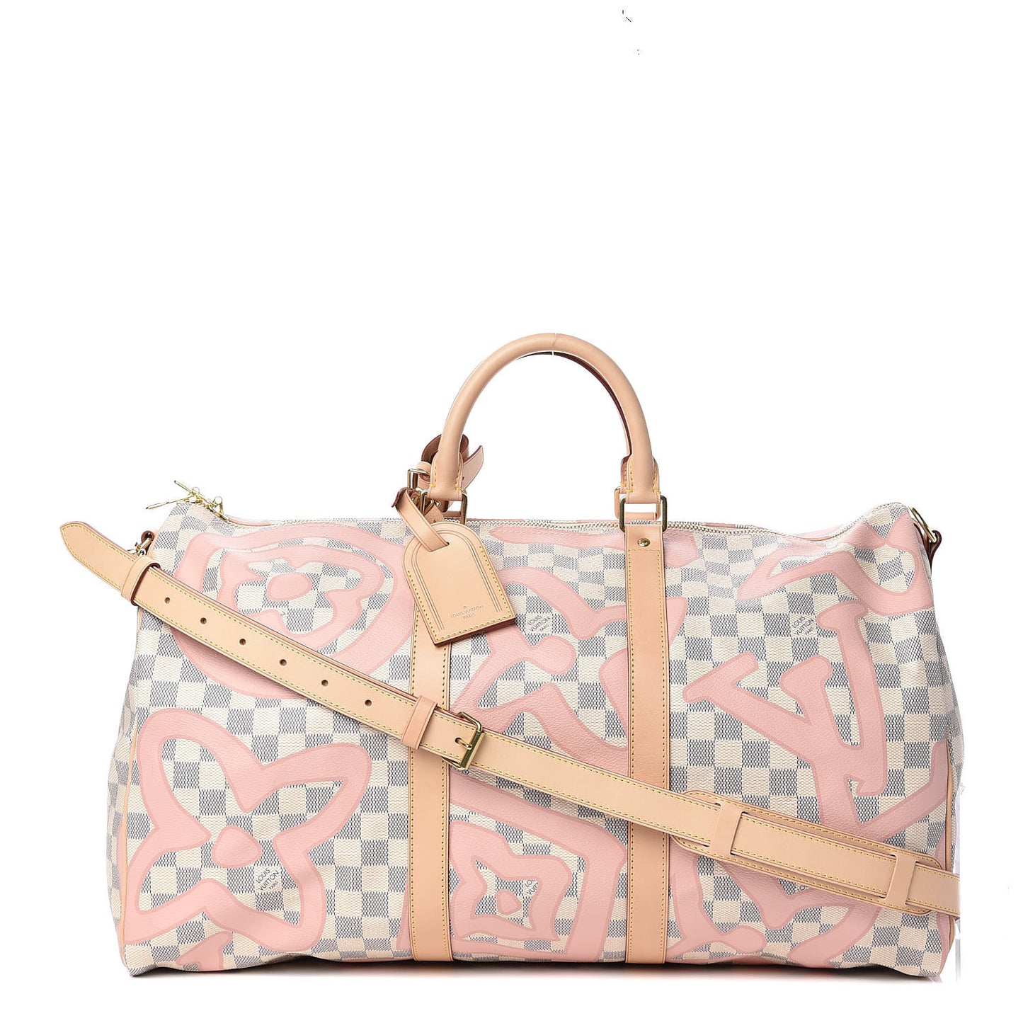 Damier Azur Tahitienne Keepall Bandouliere 50 Rose Ballerine