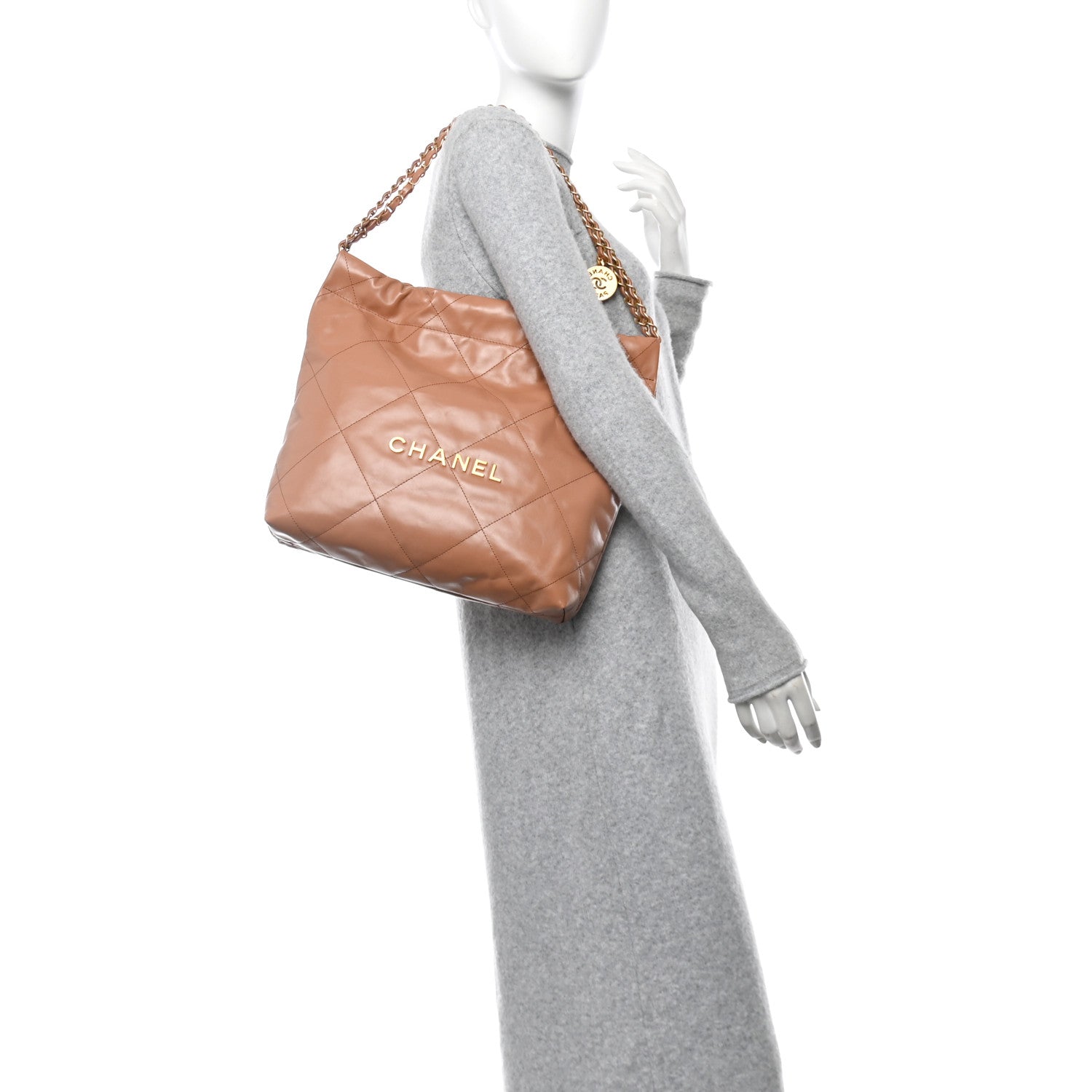 Chanel Shiny Calfskin Quilted Small Chanel 22 Beige 2 of 12