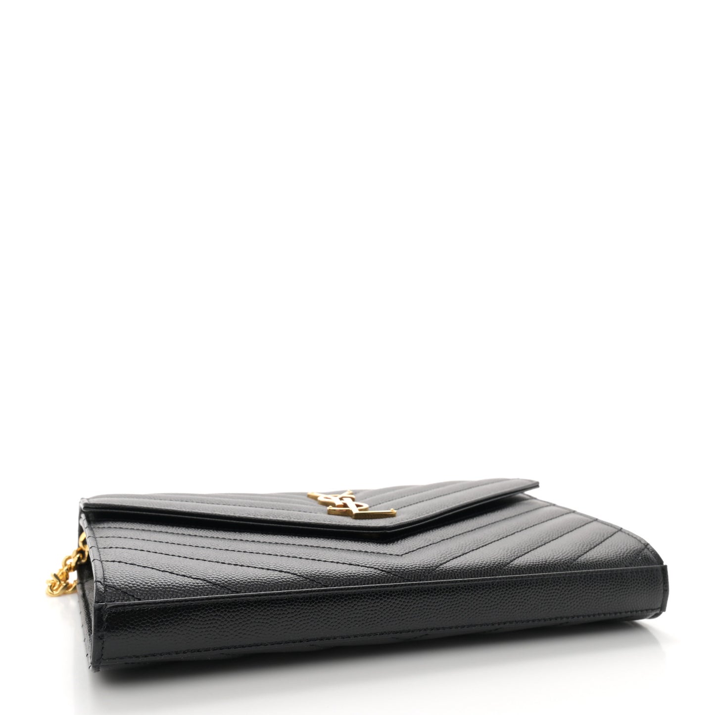 Grain De Poudre Matelasse Chevron Monogram Chain Wallet Black