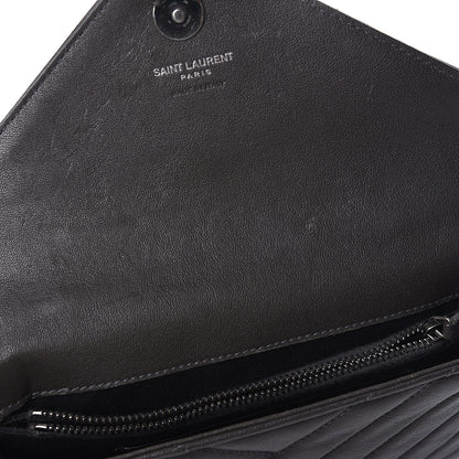 Saint Laurent Sheepskin Matelasse Chevron Monogram College Chain Wallet Coal 14 of 14