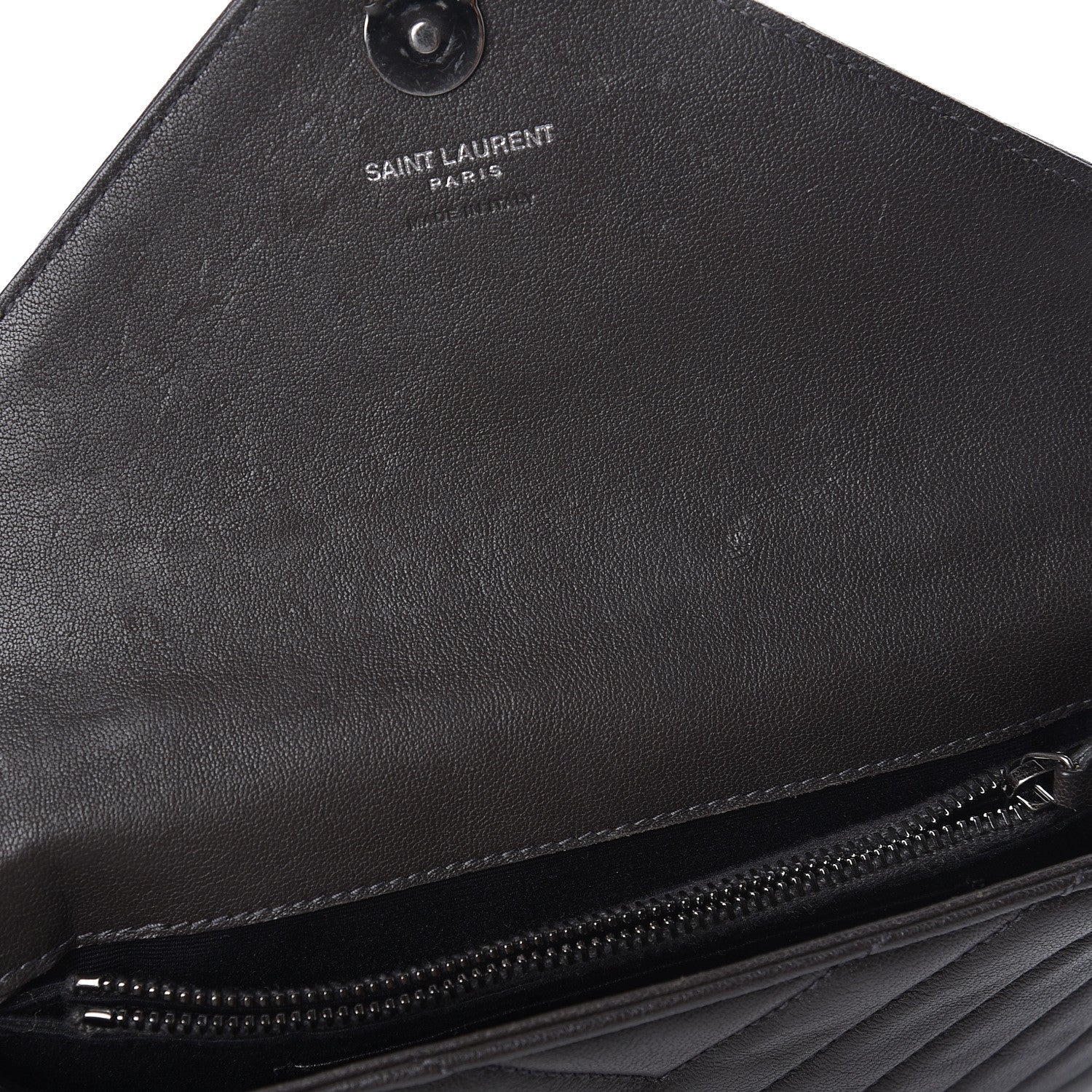 Saint Laurent Sheepskin Matelasse Chevron Monogram College Chain Wallet Coal 14 of 14