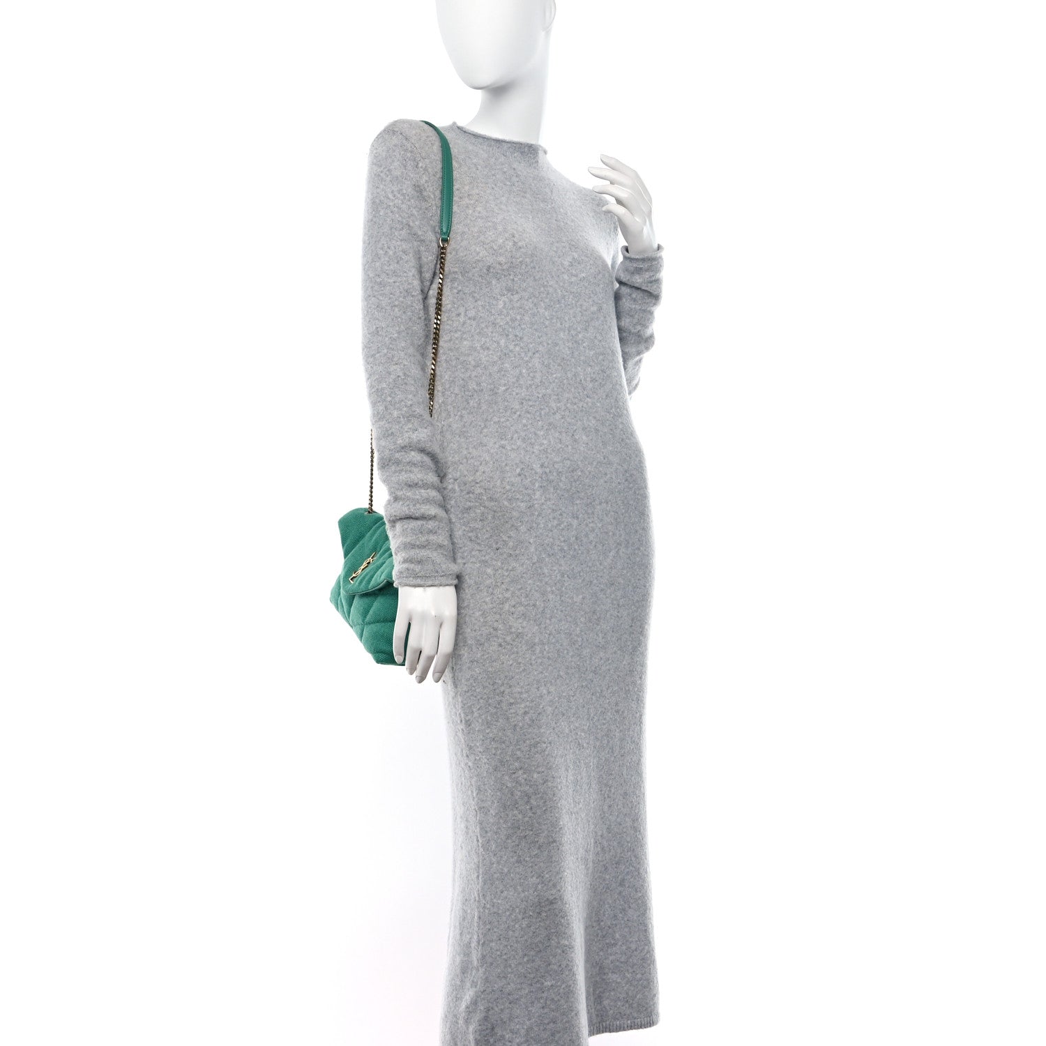 Saint Laurent Canvas Quilted Toy Loulou Puffer Monogram Chain Satchel Basil 2 of 12