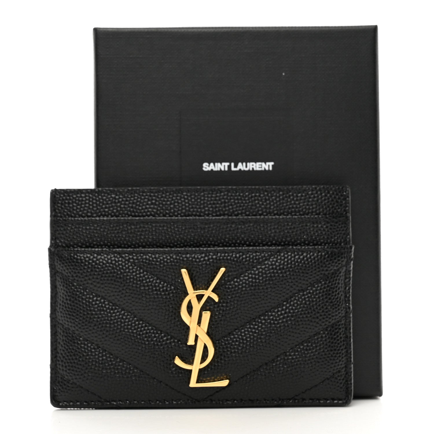Saint Laurent Grain De Poudre Matelasse Chevron Monogram Credit Card Case Black 9 of 9