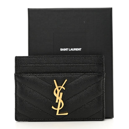 Saint Laurent Grain De Poudre Matelasse Chevron Monogram Credit Card Case Black 9 of 9