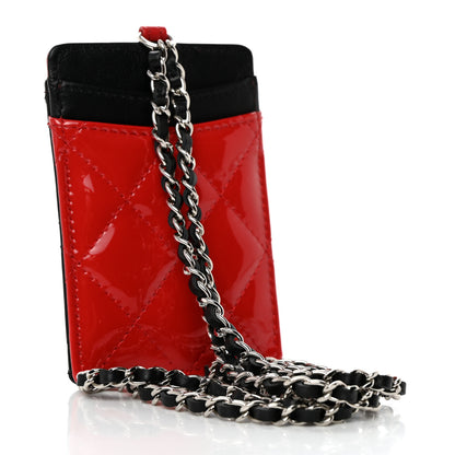 Chanel Patent Calfskin Quilted Bi-Color Card Holder On Chain Black Red 3 of 9