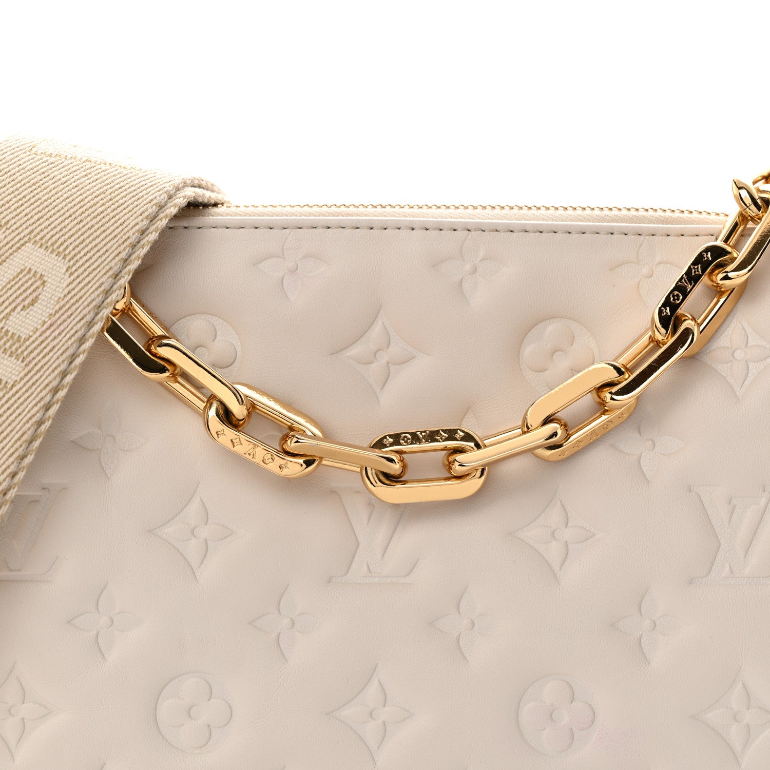 Louis Vuitton Lambskin Embossed Monogram Coussin PM Beige Cream 7 of 10