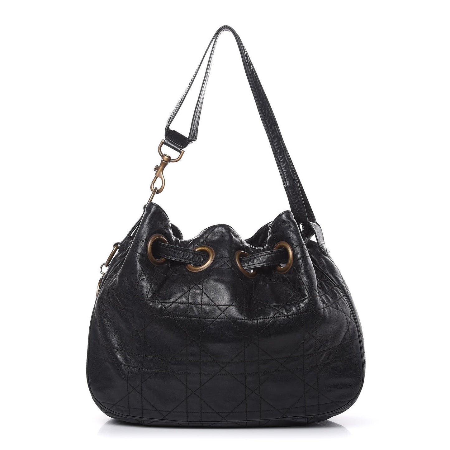 Lambskin Cannage Drawstring Bag Black