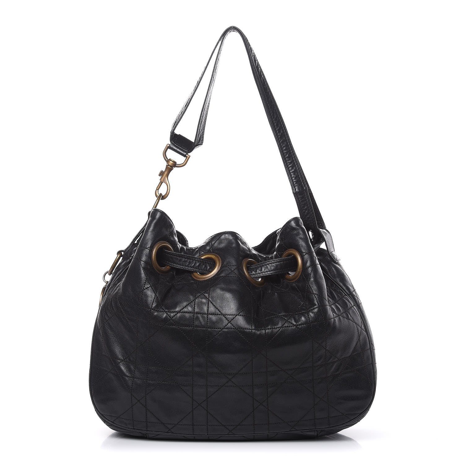 Christian Dior Lambskin Cannage Drawstring Bag Black 1 of 18