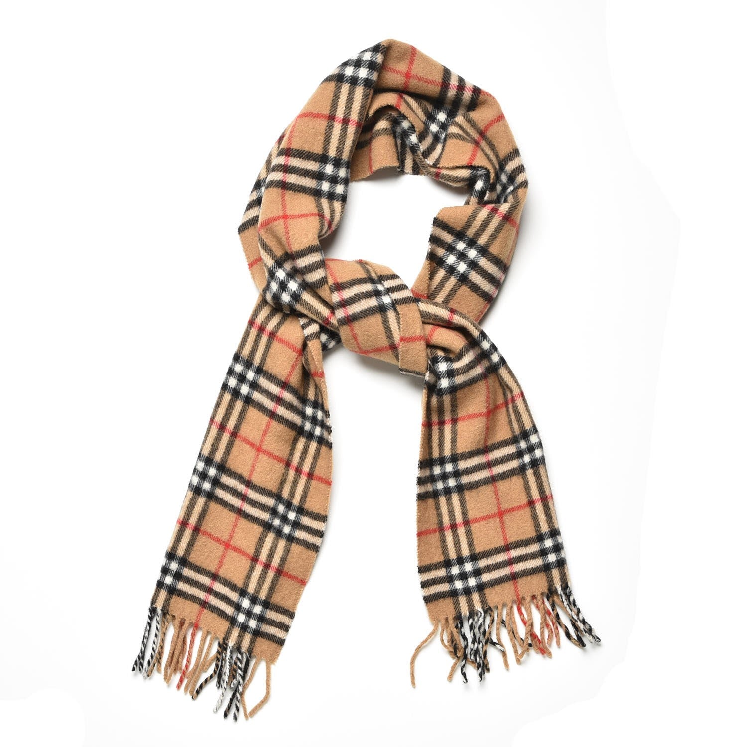 Burberry Lambswool Check Fringe Scarf Camel 1 of 4