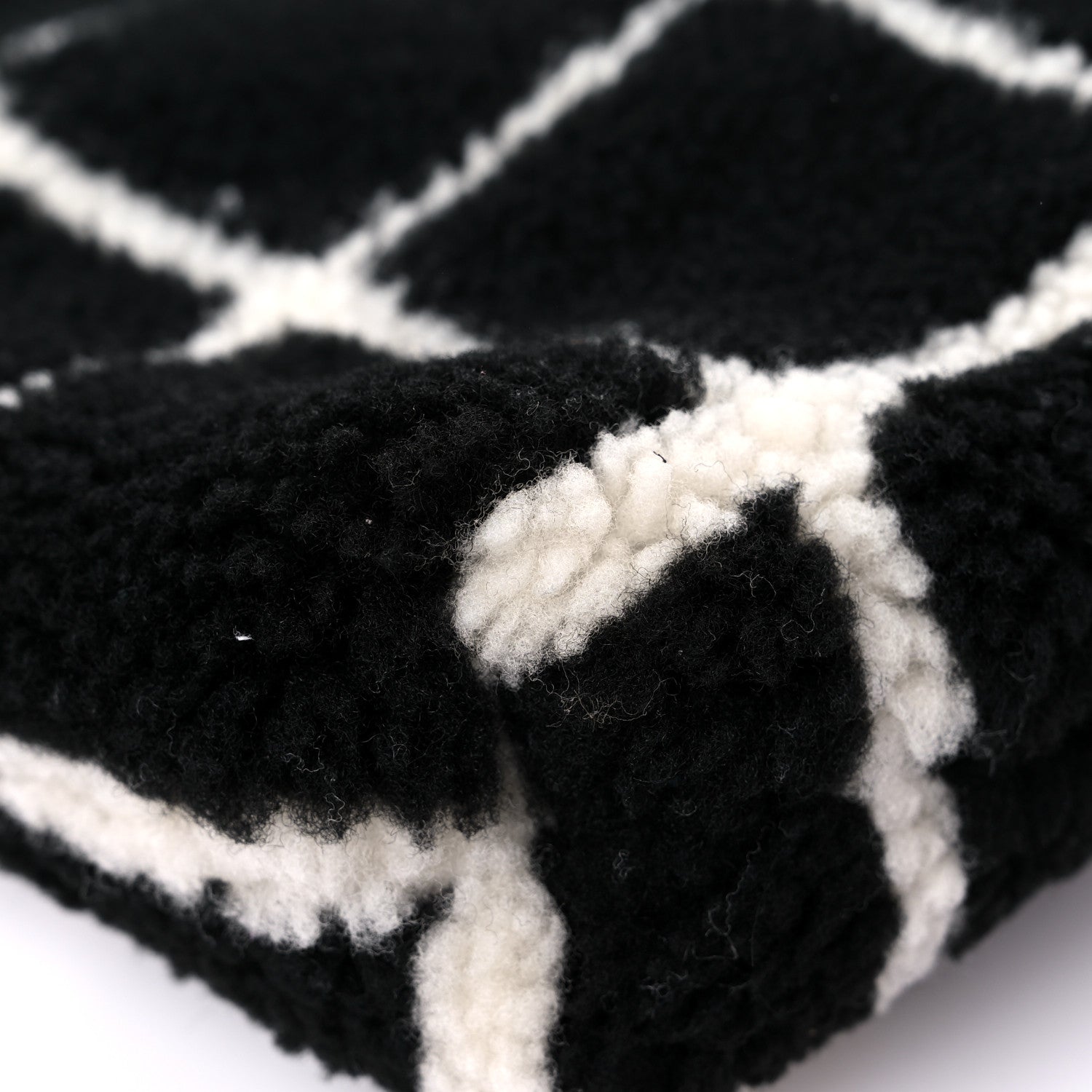 Chanel Shearling Lambskin Fluffy Tartan Shopping Bag Black White 10 of 12