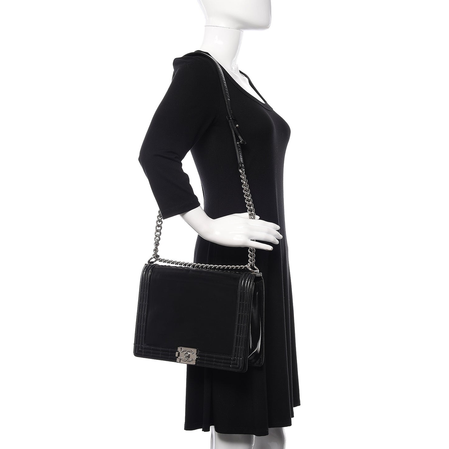 Glazed Calfskin Large Boy Flap Black