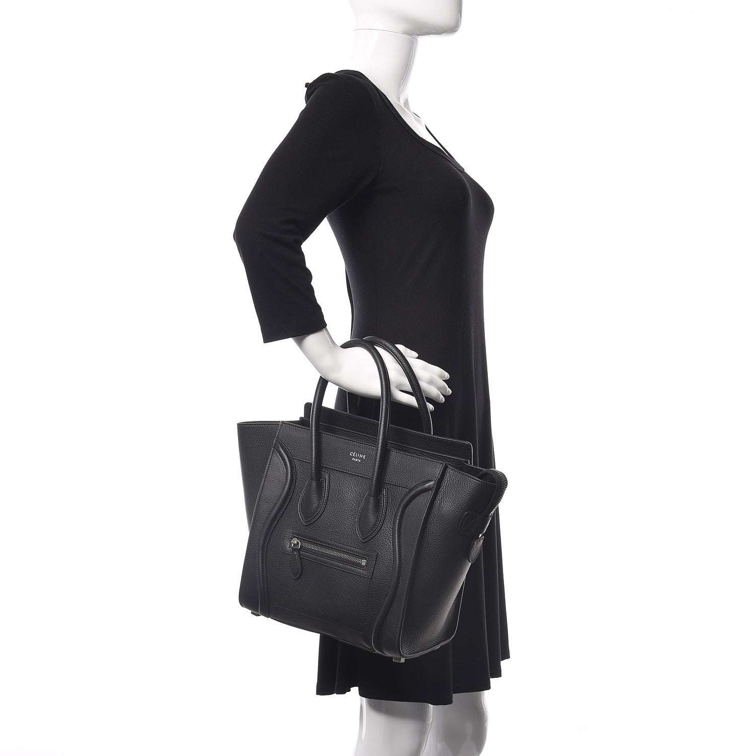 Celine Drummed Calfskin Micro Luggage Black 2 of 9