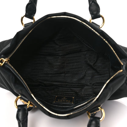 Prada Tessuto Nylon Soft Calfskin Shopping Satchel Black 5 of 9