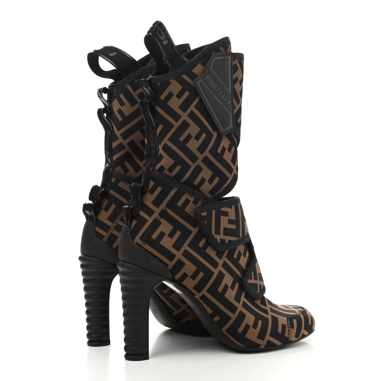 Fendi Lycra Vitello FF Logo Tape Promenade Ankle Boots 36.5 Tobacco Black 4 of 8