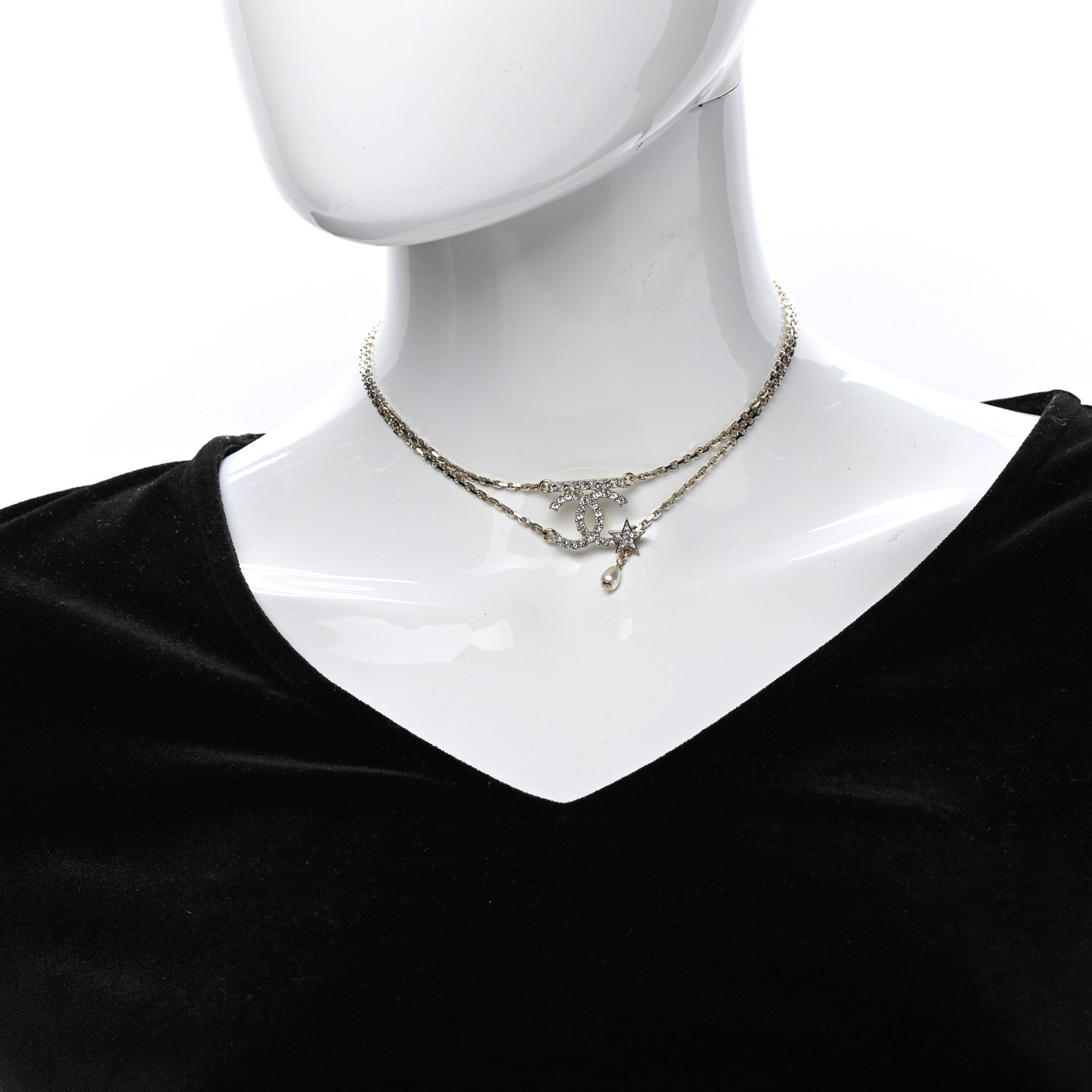 Chanel Pearl Crystal CC Star Choker Necklace Gold 2 of 7