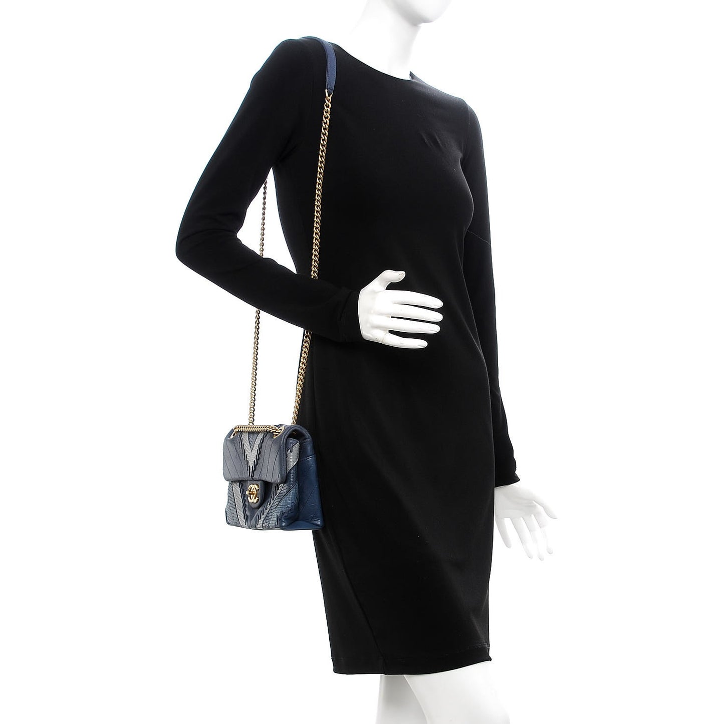 Iridescent Calfskin Python Patchwork Chevron Small Flap Black