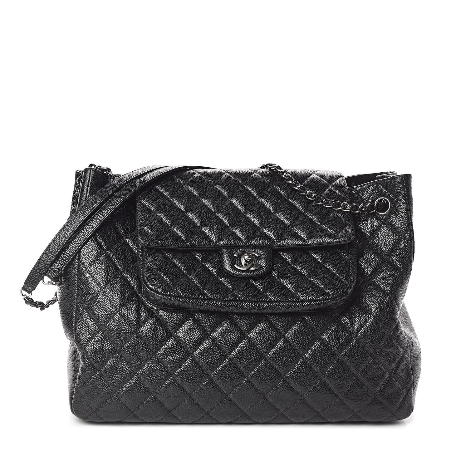 Caviar Quilted Flap Tote Black