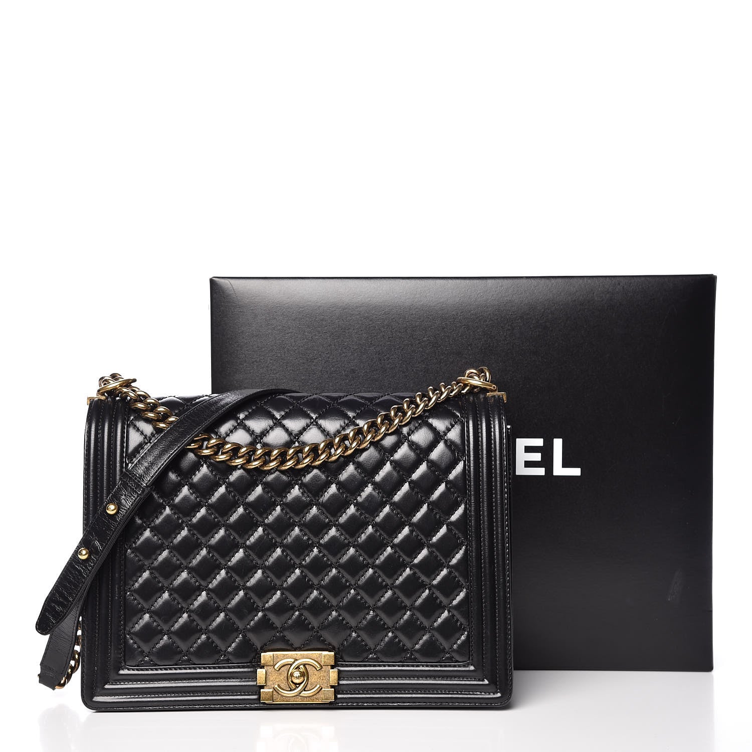 Chanel Glazed Calfskin Quilted Large Boy Flap Black 14 of 14