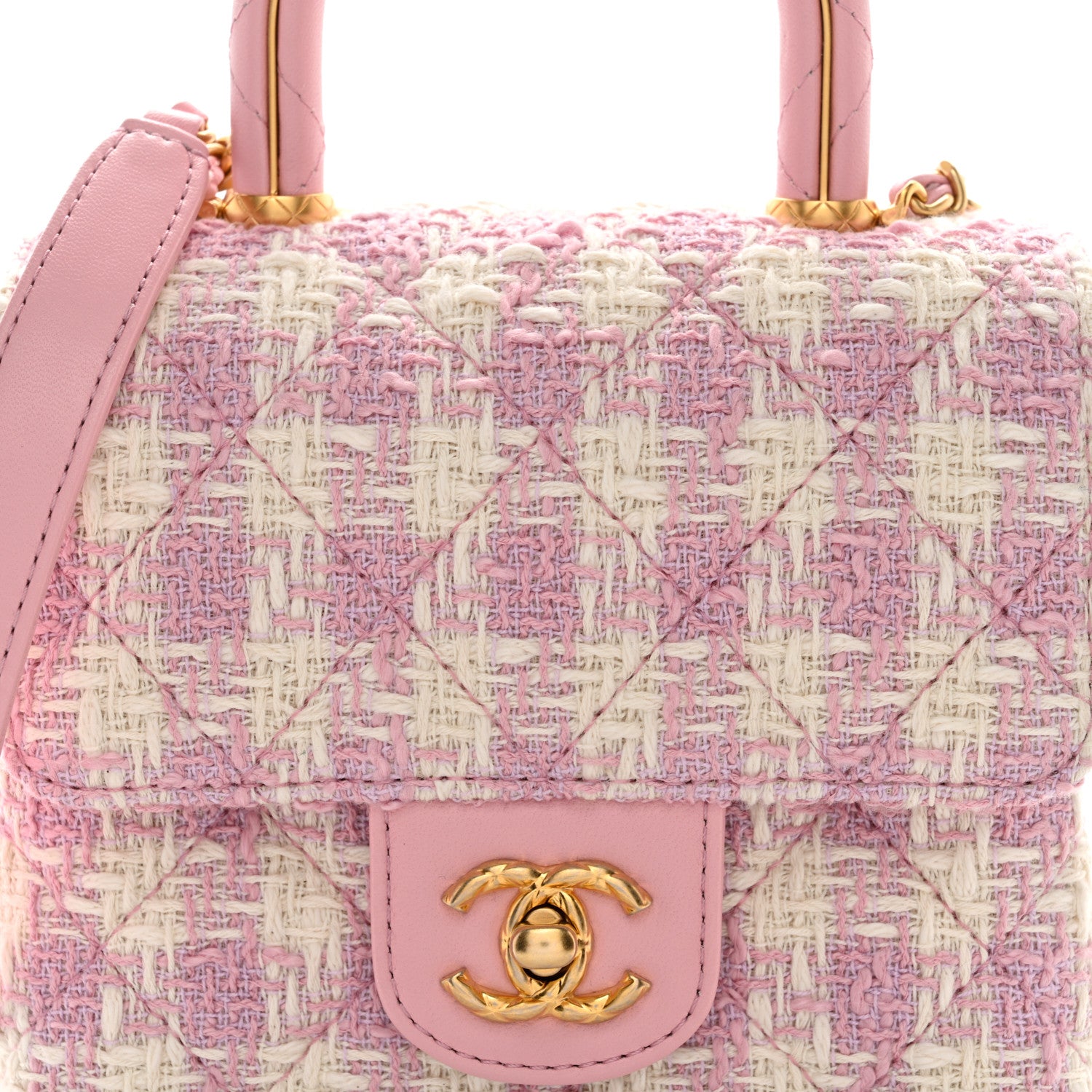 Chanel Tweed Handle Crush Top Handle Flap Bag Pink Ecru 5 of 11