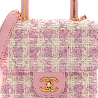 Chanel Tweed Handle Crush Top Handle Flap Bag Pink Ecru 5 of 11
