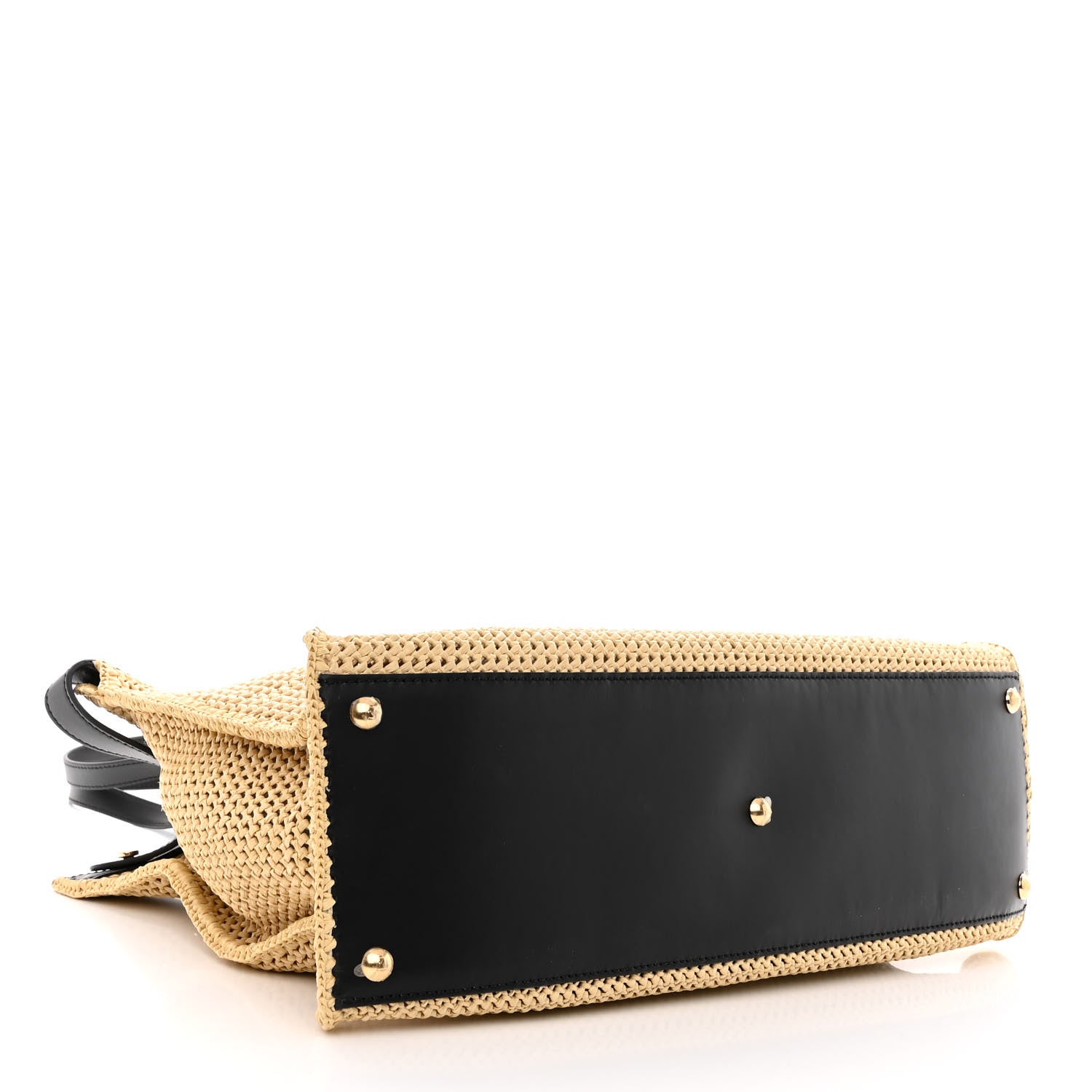 Fendi Raffia Vitello King Macrame Mesh Medium Peekaboo X-Tote Natural Black Cuoio 4 of 13