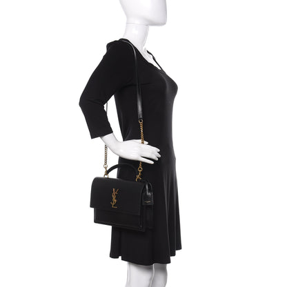 Saint Laurent Smooth Calfskin Medium Monogram Sunset Satchel Black 2 of 12