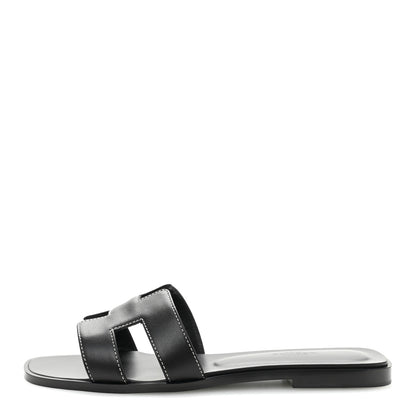 Hermes Box Calfskin Oran Sandals 38 Black 1 of 10
