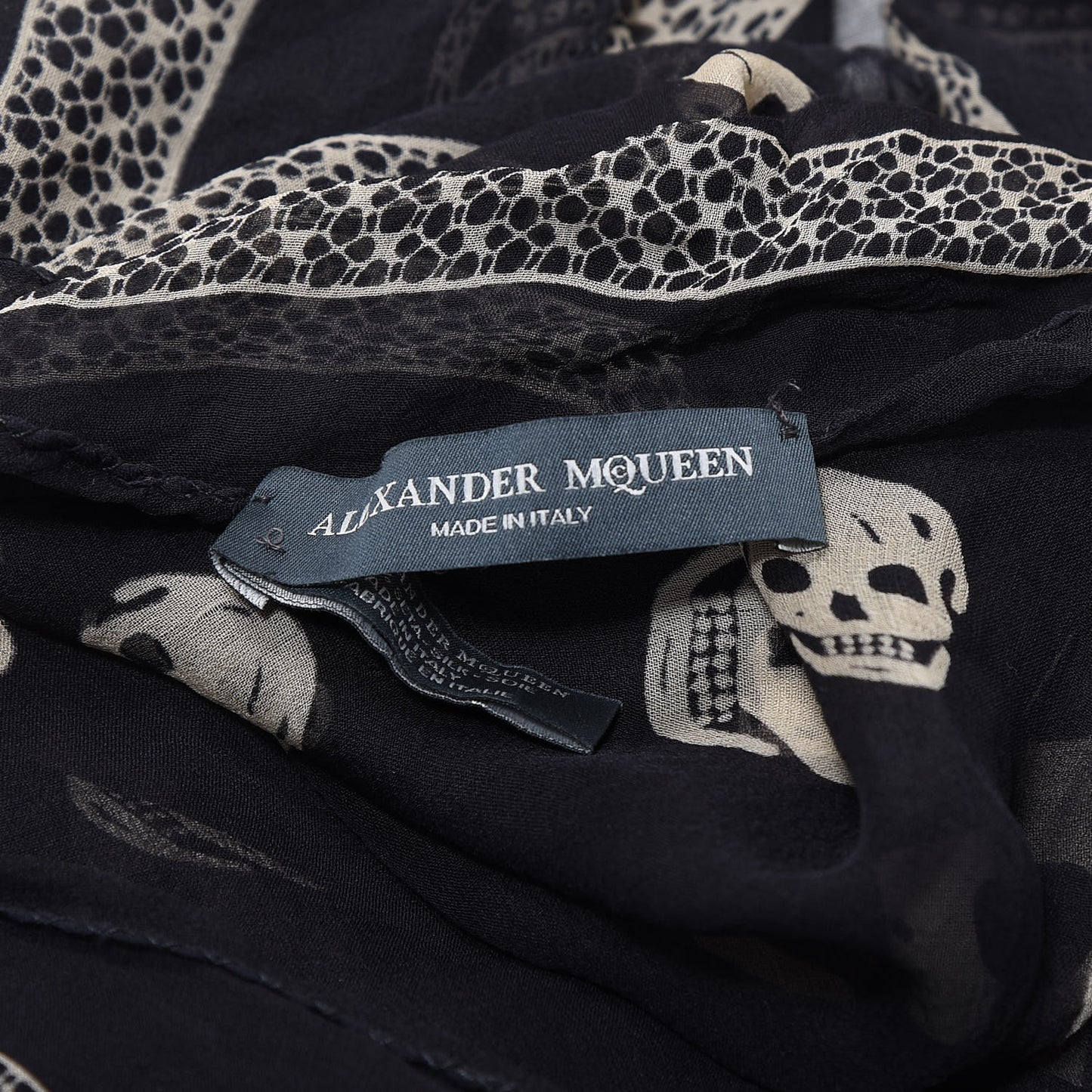 Silk Chiffon Skull Scarf Black Ivory