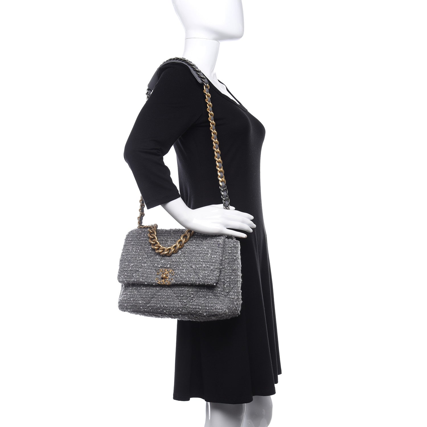 Chanel Tweed Quilted Large Chanel 19 Flap Grey 2 of 9