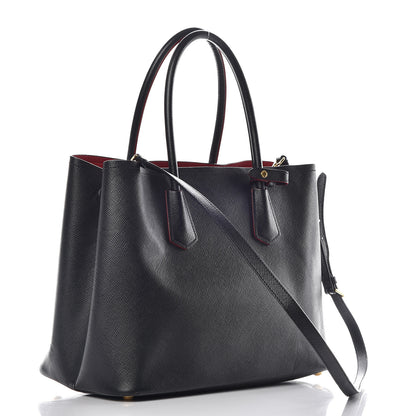 Prada Saffiano Cuir Large Double Bag Black Fuoco 3 of 18