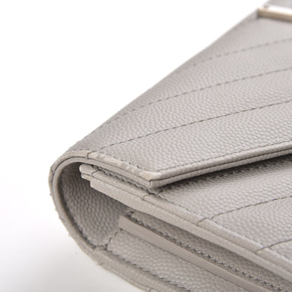 Saint Laurent Grain De Poudre Matelasse Chevron Monogram Flap Wallet Light Grey 12 of 13