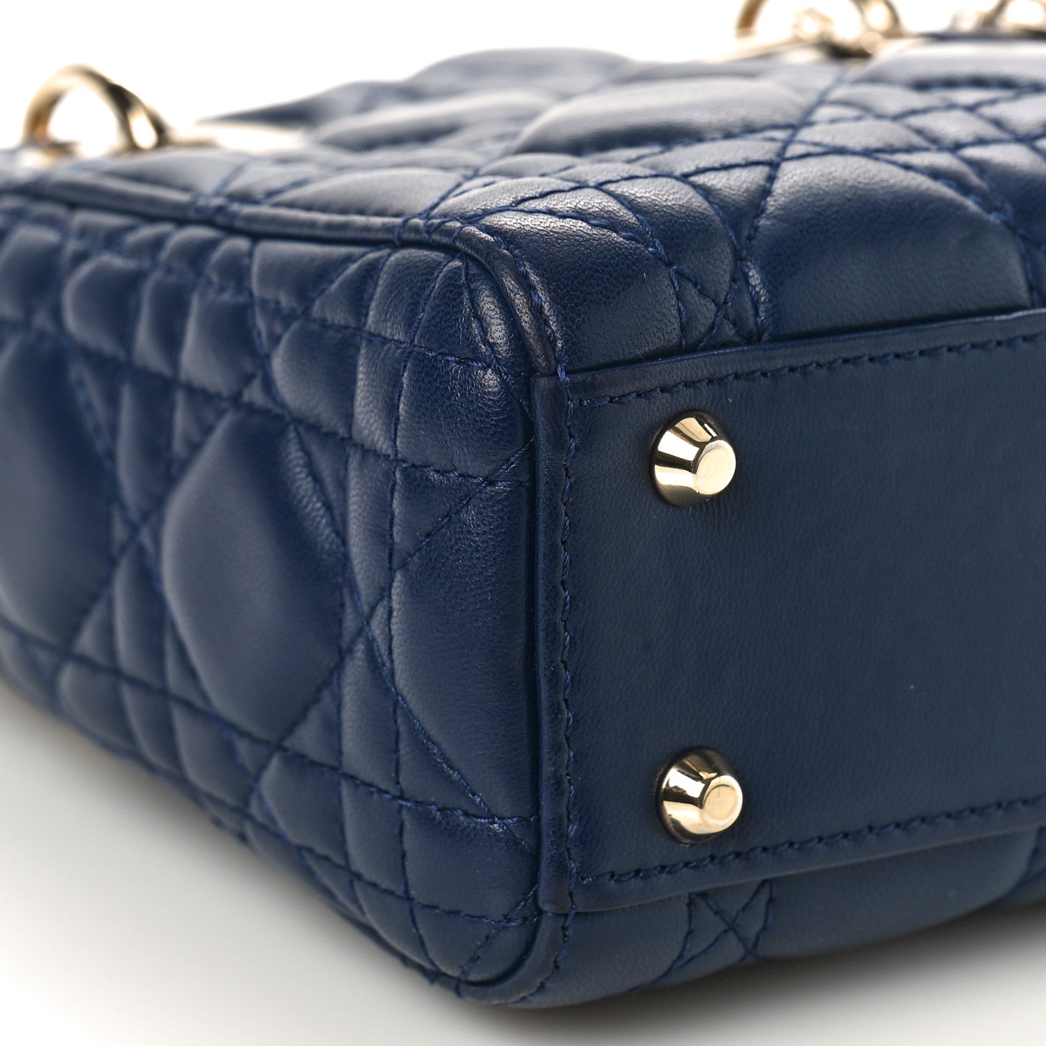 Christian Dior CHRISTIAN DIOR Lambskin Cannage Mini Lady Dior Navy