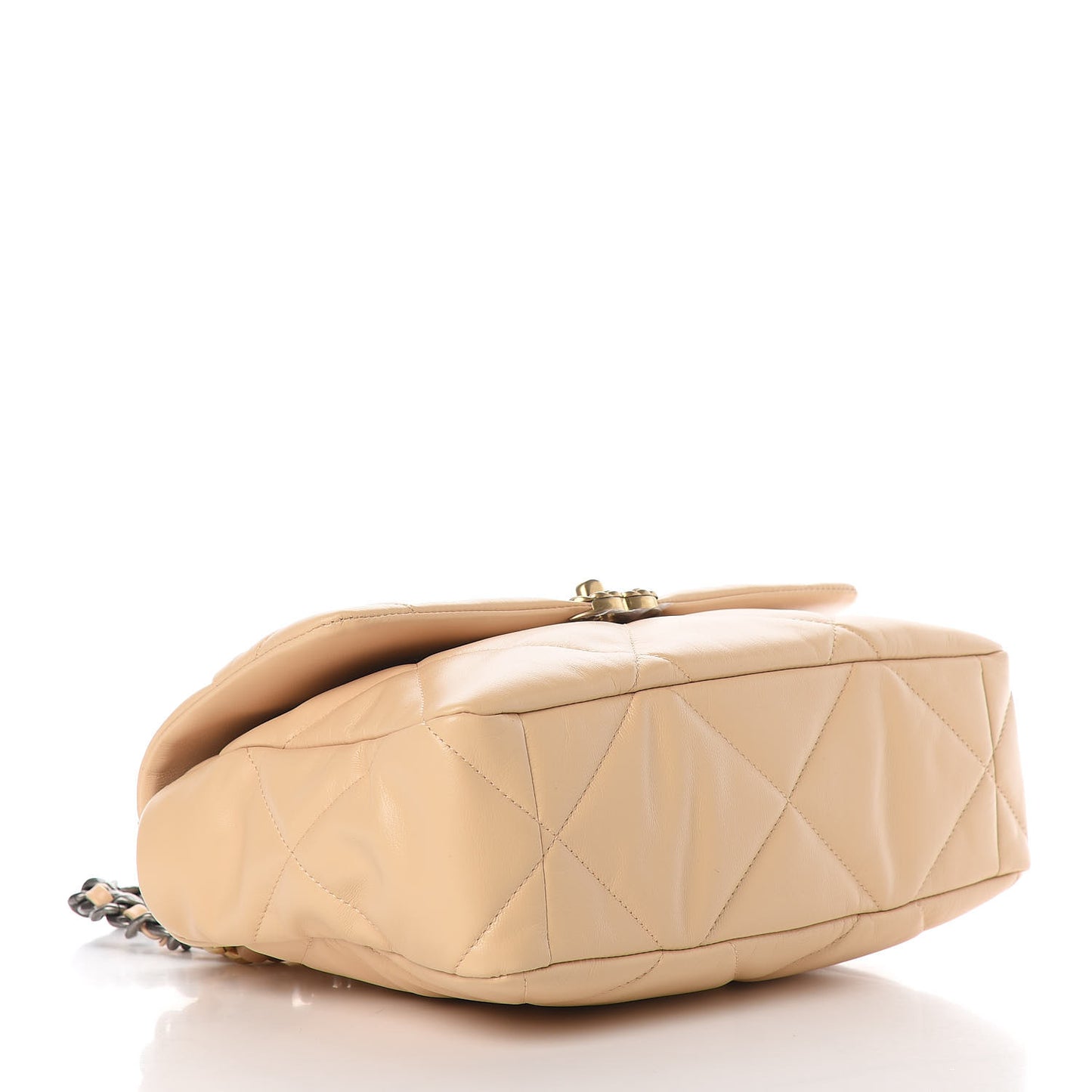 Shiny Goatskin Quilted Large 19 Flap Beige